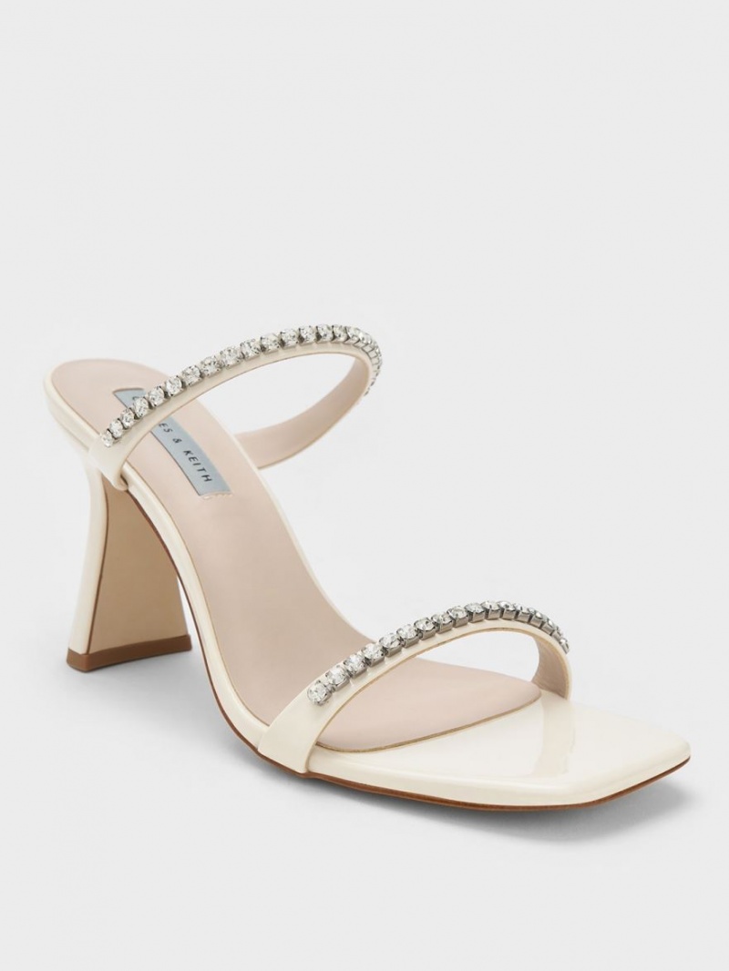 Charles And Keith Patent Gem-Encrusted Heels Sandals White | PHILIPPINES J325