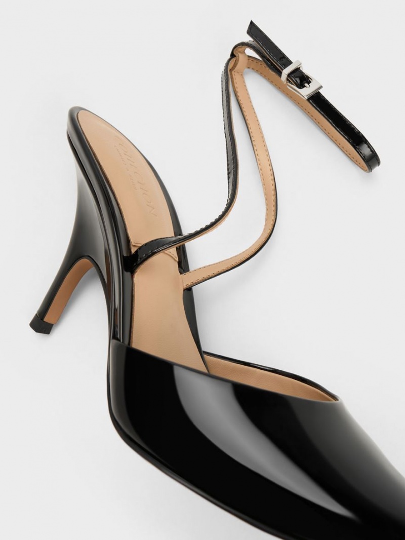 Charles And Keith Patent Leather Ankle Strap Pumps Black | PHILIPPINES Y914