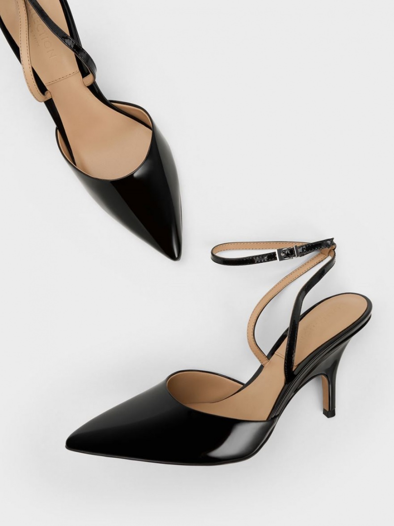 Charles And Keith Patent Leather Ankle Strap Pumps Black | PHILIPPINES Y914