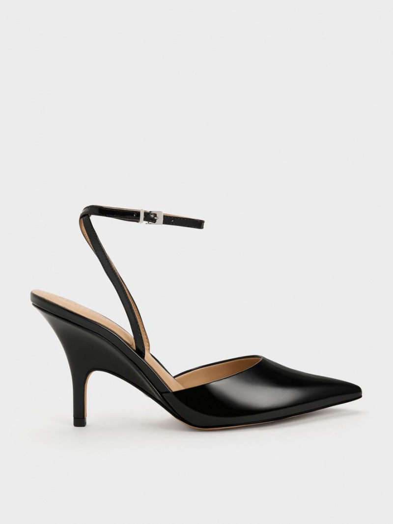 Charles And Keith Patent Leather Ankle Strap Pumps Black | PHILIPPINES Y914