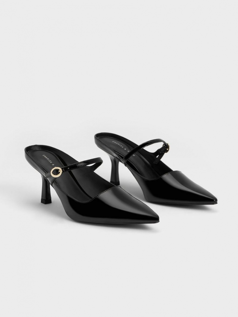 Charles And Keith Patent Mary Jane Heeled Mules Black | PHILIPPINES B480