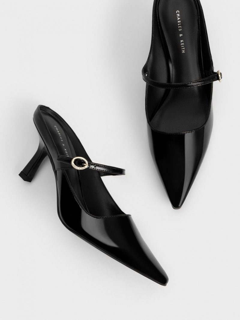 Charles And Keith Patent Mary Jane Heeled Mules Black | PHILIPPINES B480