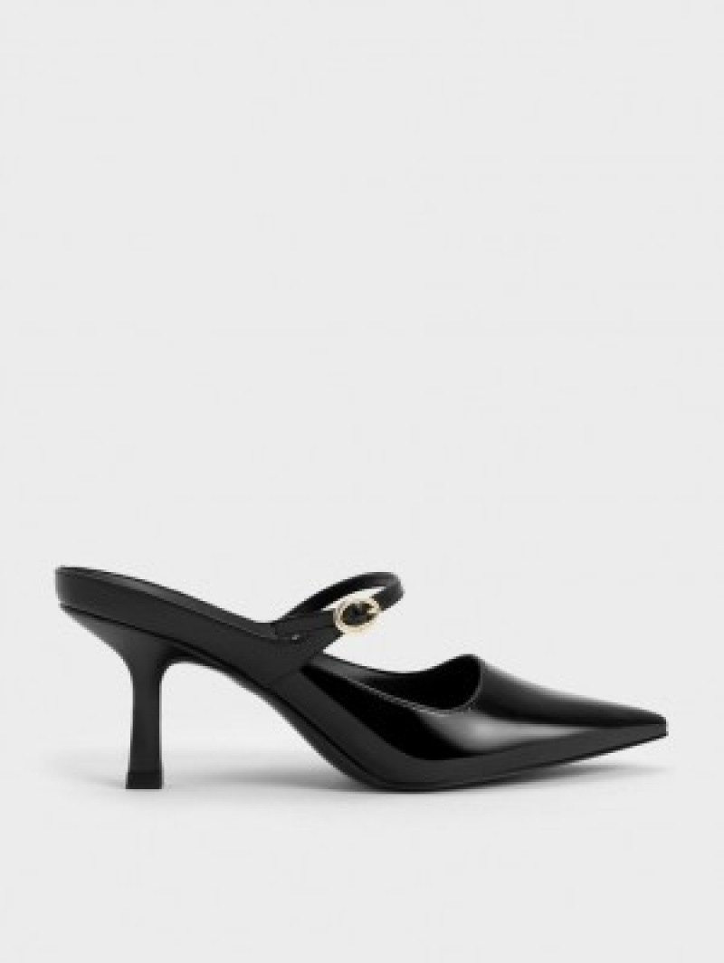 Charles And Keith Patent Mary Jane Heeled Mules Black | PHILIPPINES B480