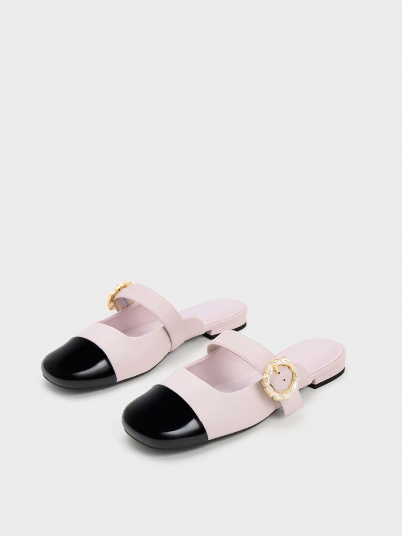 Charles And Keith Patent Pearl Buckle Mary Jane Mules Purple | PHILIPPINES A724