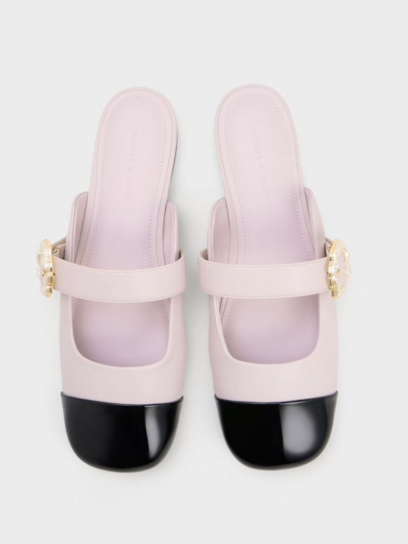 Charles And Keith Patent Pearl Buckle Mary Jane Mules Purple | PHILIPPINES A724