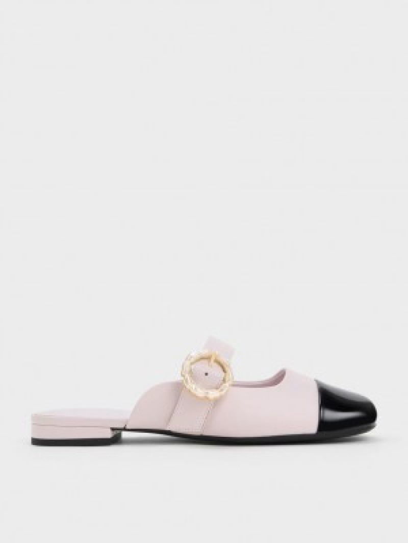 Charles And Keith Patent Pearl Buckle Mary Jane Mules Purple | PHILIPPINES A724