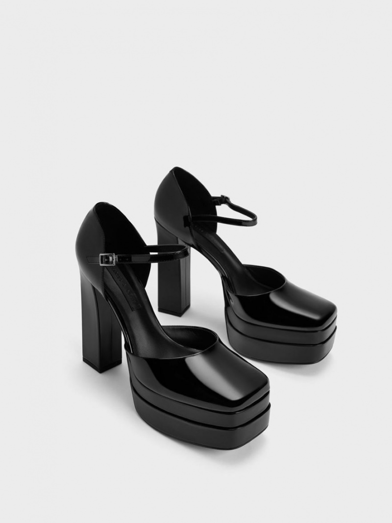 Charles And Keith Patent Platform D'Orsay Pumps Black | PHILIPPINES M759