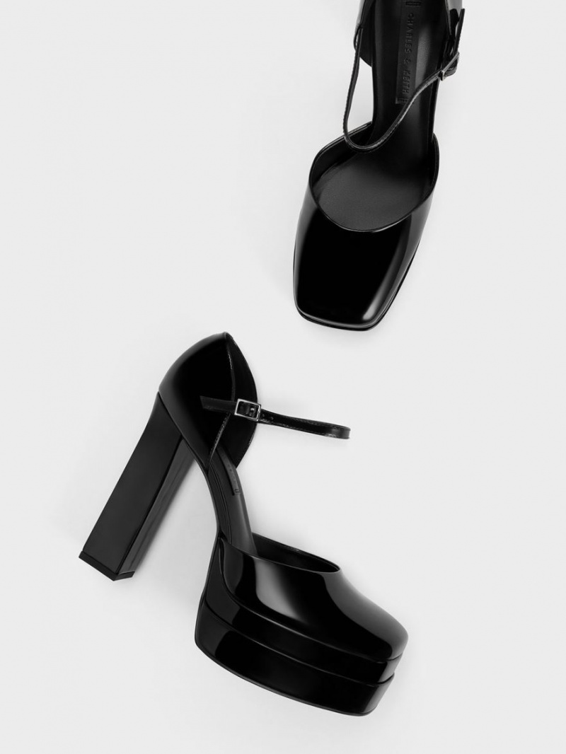 Charles And Keith Patent Platform D'Orsay Pumps Black | PHILIPPINES M759