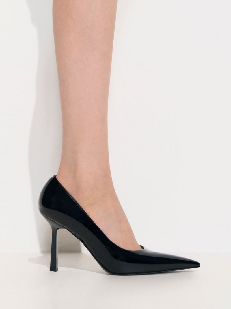 Charles And Keith Patent Pointed-Toe Pumps Black | PHILIPPINES L536