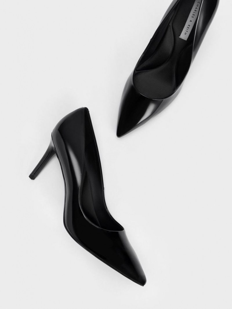 Charles And Keith Patent Pointed Toe Stiletto Pumps Black | PHILIPPINES P153