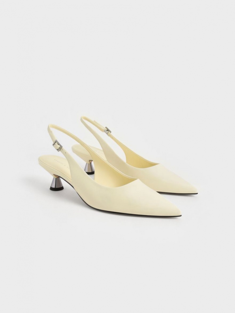 Charles And Keith Patent Spool Heel Slingback Pumps Yellow | PHILIPPINES A189