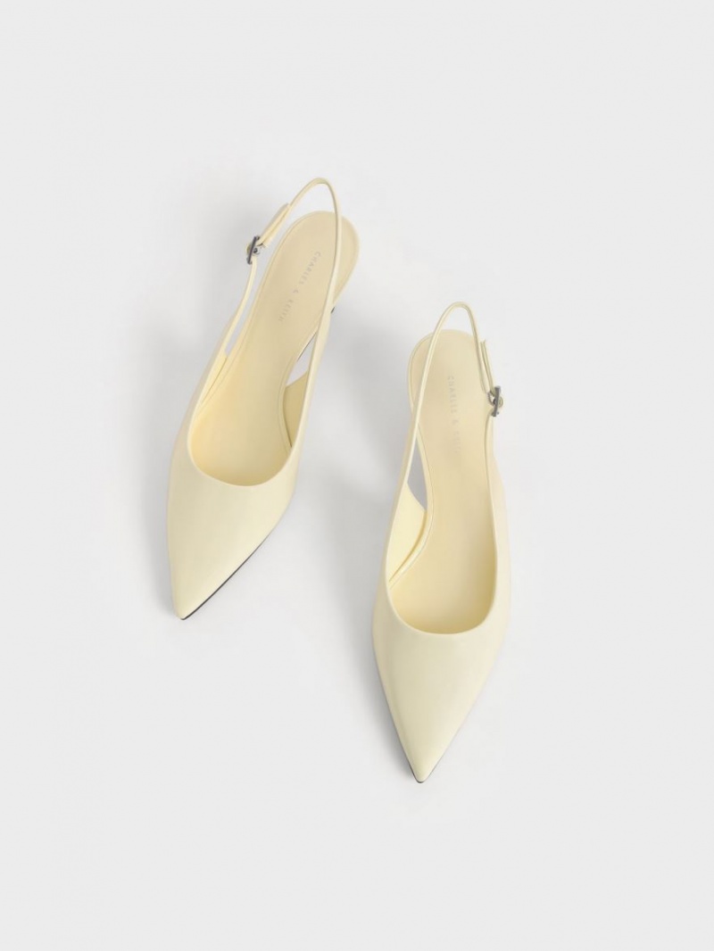 Charles And Keith Patent Spool Heel Slingback Pumps Yellow | PHILIPPINES A189