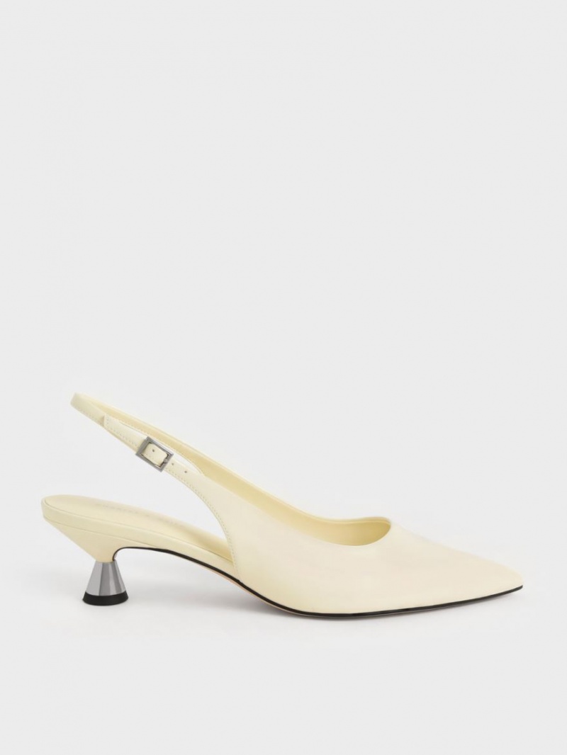 Charles And Keith Patent Spool Heel Slingback Pumps Yellow | PHILIPPINES A189