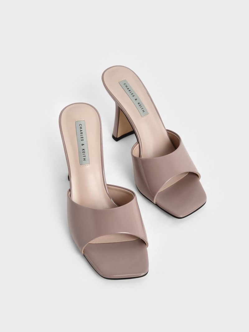 Charles And Keith Patent Square Toe Heeled Mules Brown | PHILIPPINES U972