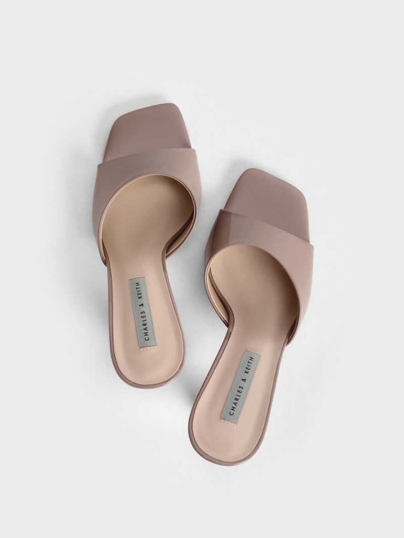 Charles And Keith Patent Square Toe Heeled Mules Brown | PHILIPPINES U972