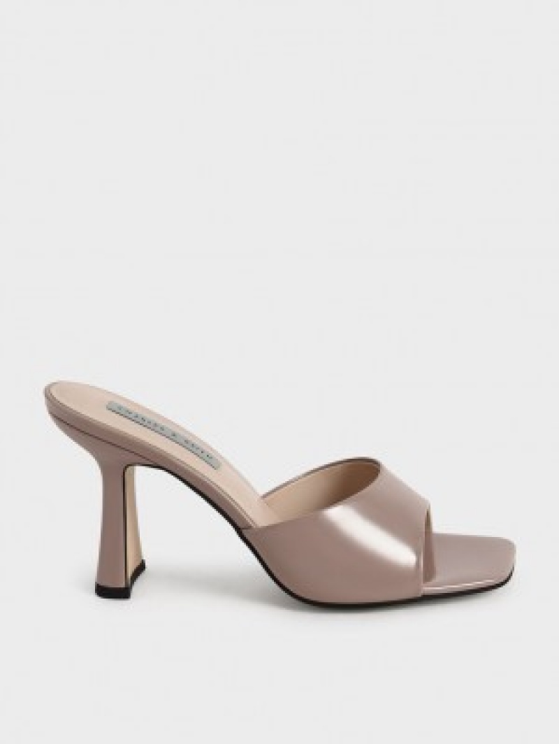 Charles And Keith Patent Square Toe Heeled Mules Brown | PHILIPPINES U972