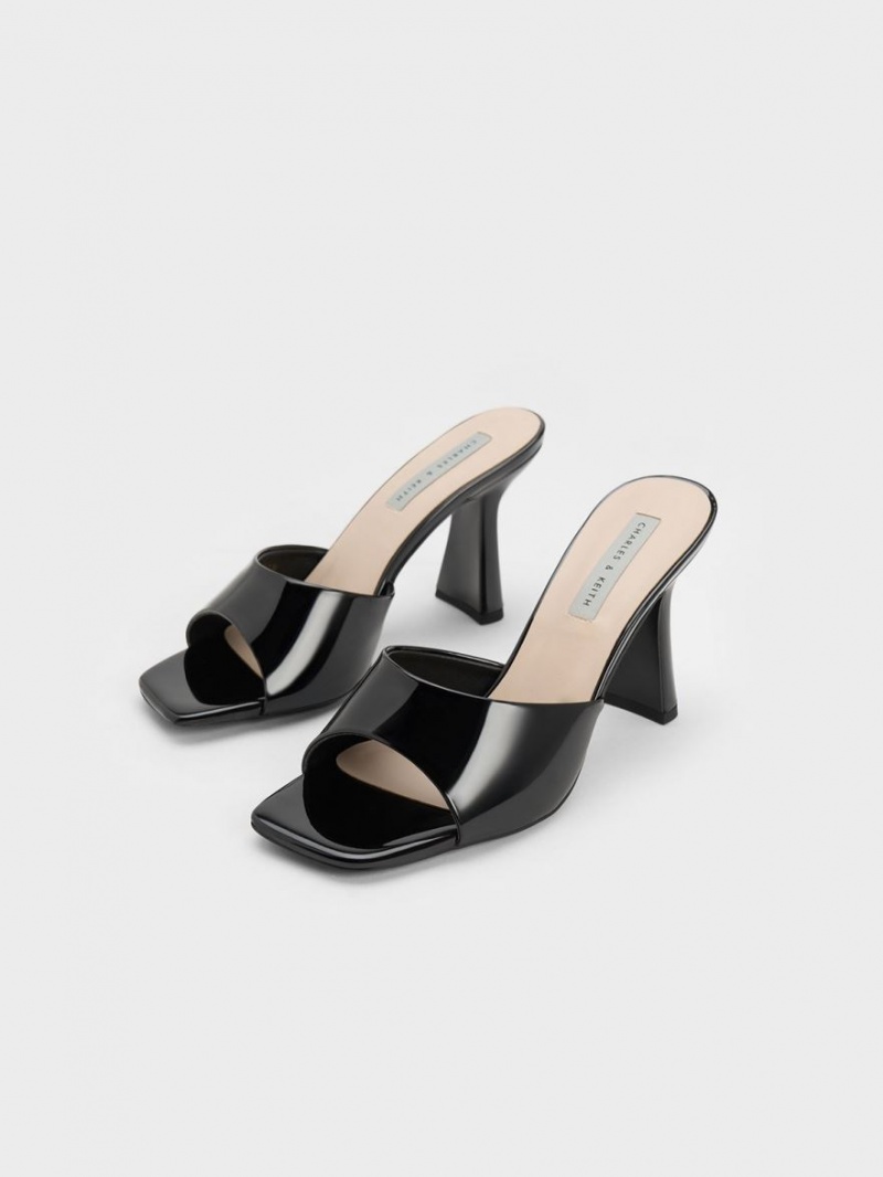 Charles And Keith Patent Square Toe Heeled Mules Black | PHILIPPINES D629