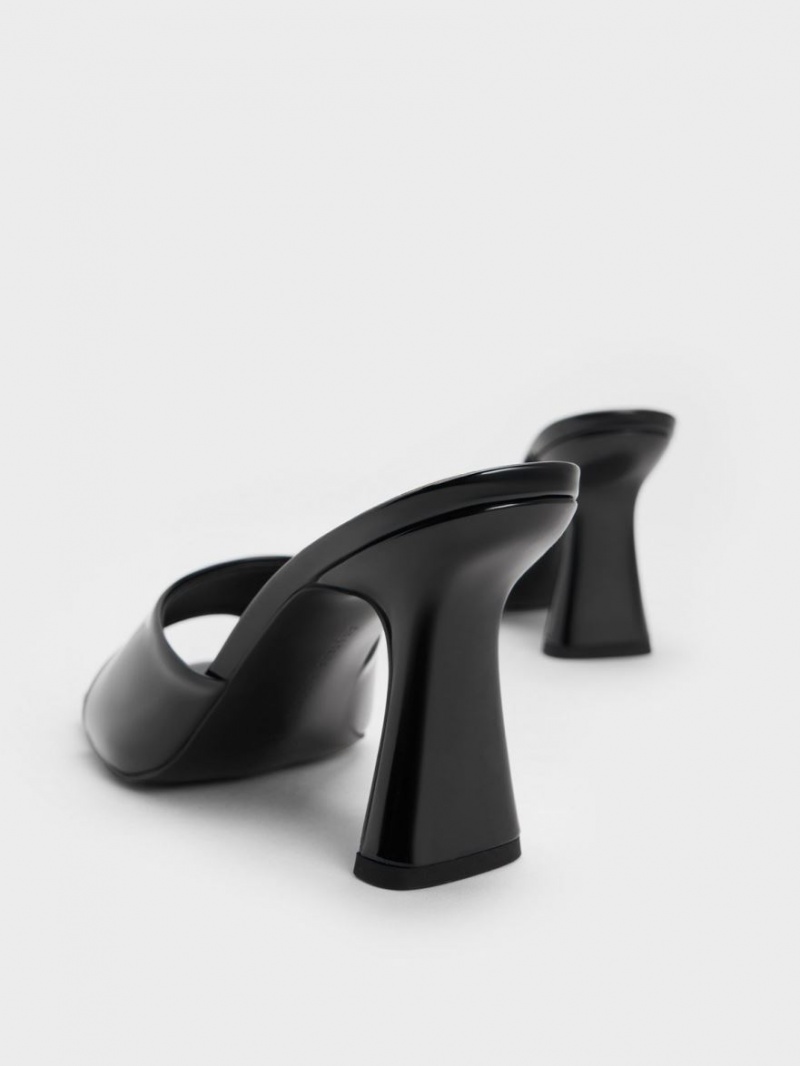 Charles And Keith Patent Square Toe Heeled Mules Black | PHILIPPINES D629