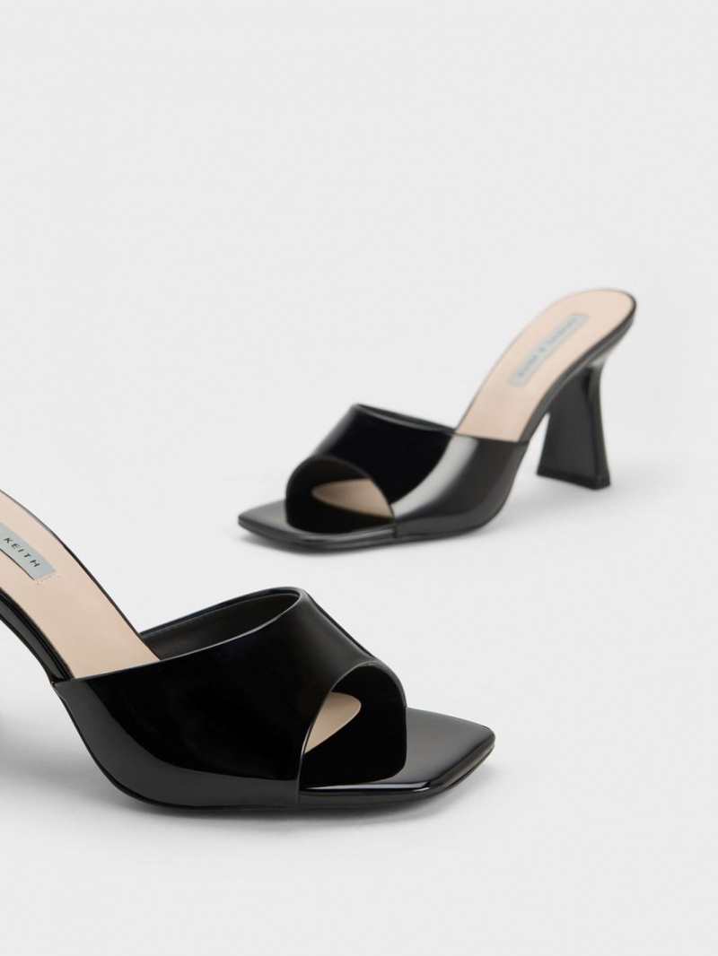 Charles And Keith Patent Square Toe Heeled Mules Black | PHILIPPINES D629