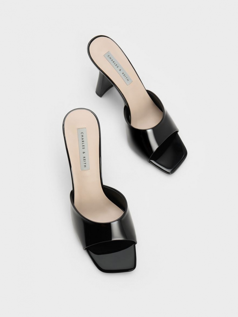 Charles And Keith Patent Square Toe Heeled Mules Black | PHILIPPINES D629