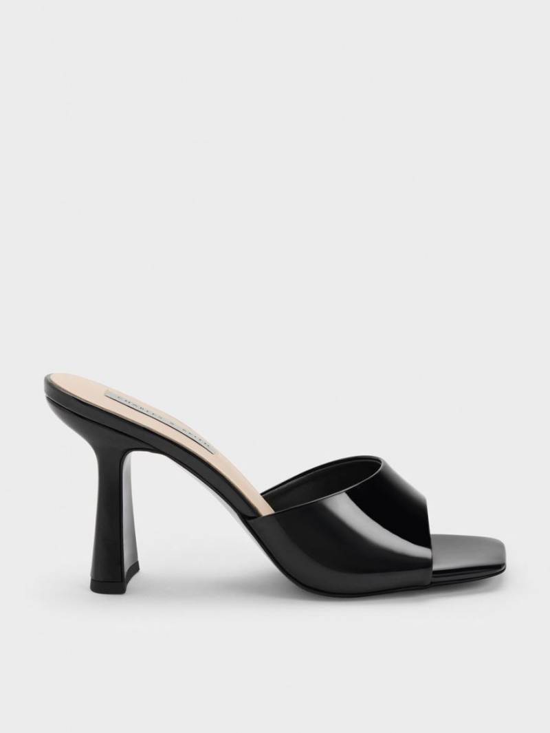 Charles And Keith Patent Square Toe Heeled Mules Black | PHILIPPINES D629