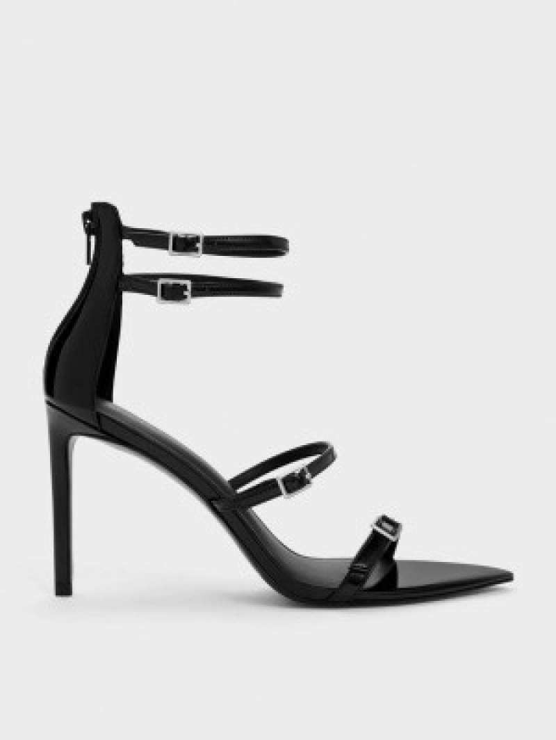 Charles And Keith Patent Strappy Heels Sandals Black | PHILIPPINES S356