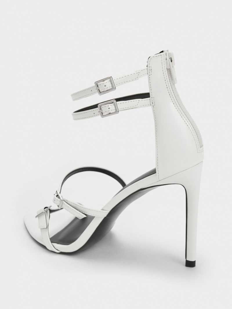 Charles And Keith Patent Strappy Heels Sandals White | PHILIPPINES P419