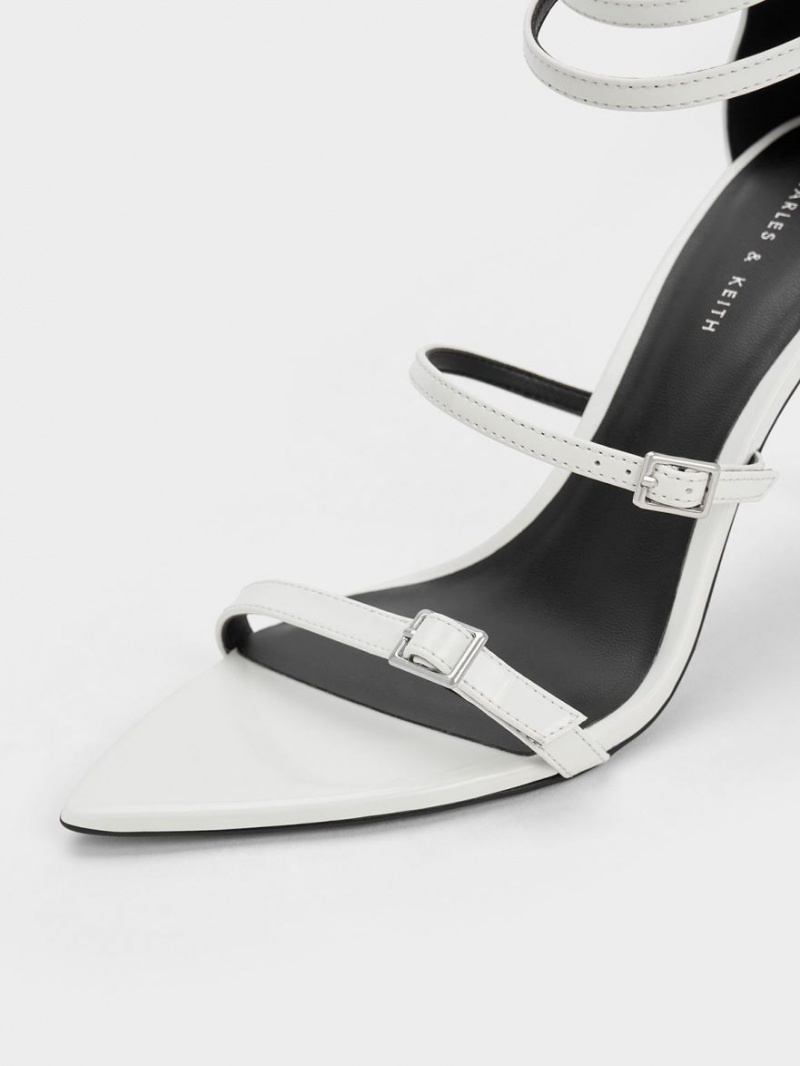 Charles And Keith Patent Strappy Heels Sandals White | PHILIPPINES P419