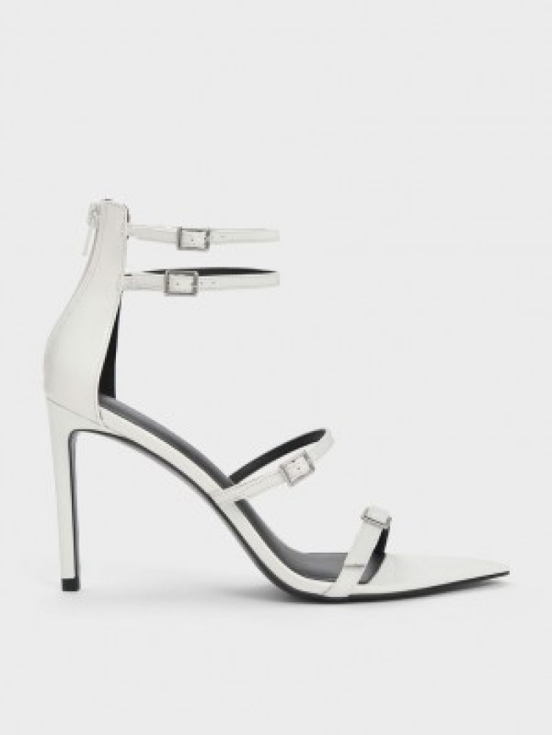 Charles And Keith Patent Strappy Heels Sandals White | PHILIPPINES P419