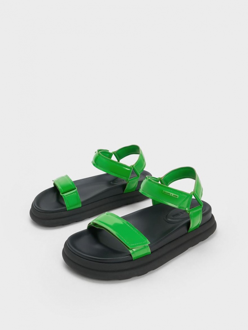 Charles And Keith Patent Strappy Sports Platform Sandals Green | PHILIPPINES Y298