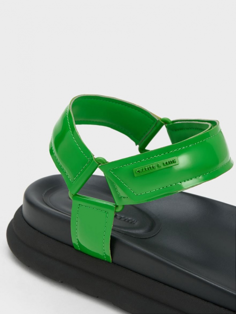 Charles And Keith Patent Strappy Sports Platform Sandals Green | PHILIPPINES Y298