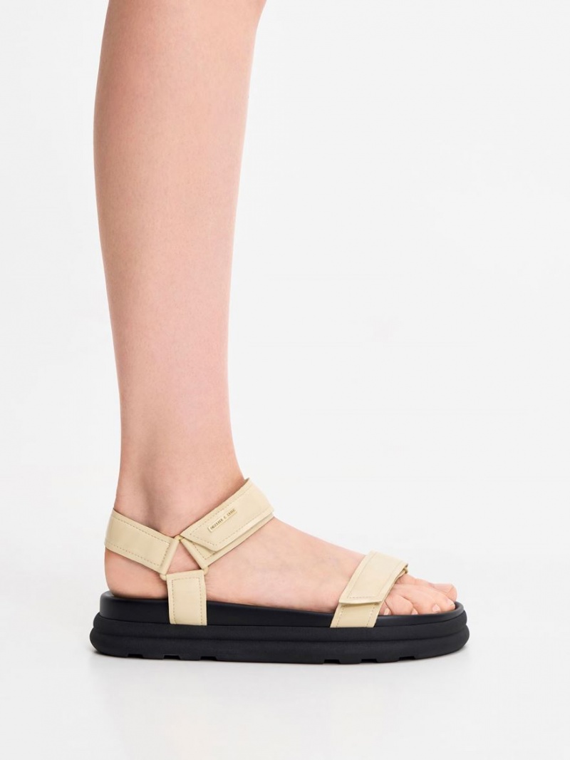 Charles And Keith Patent Strappy Sports Platform Sandals Yellow | PHILIPPINES X453