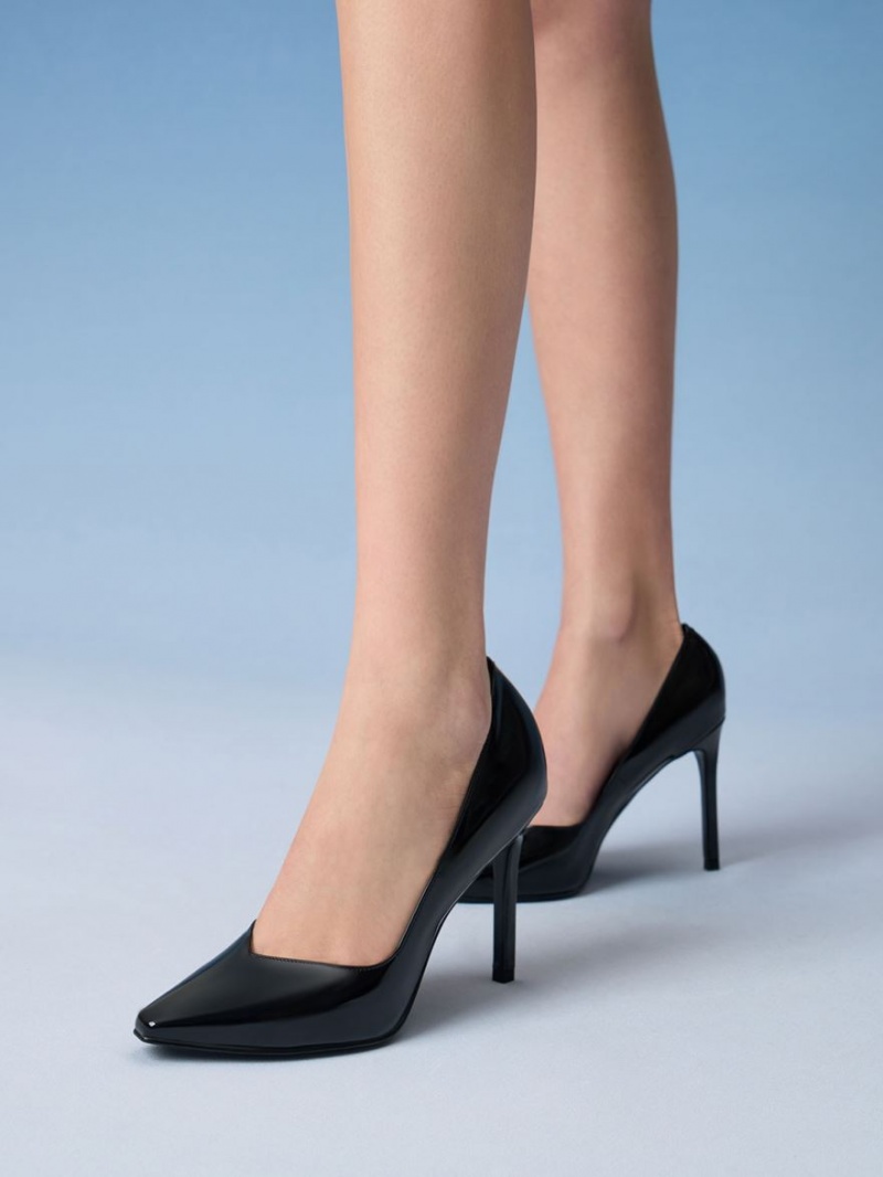 Charles And Keith Patent Tapered Square-Toe Pumps Black | PHILIPPINES F675