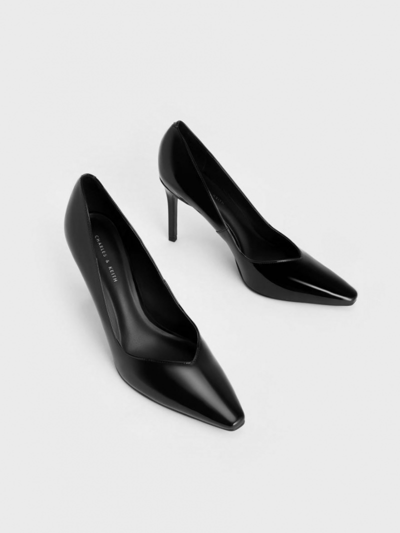 Charles And Keith Patent Tapered Square-Toe Pumps Black | PHILIPPINES F675