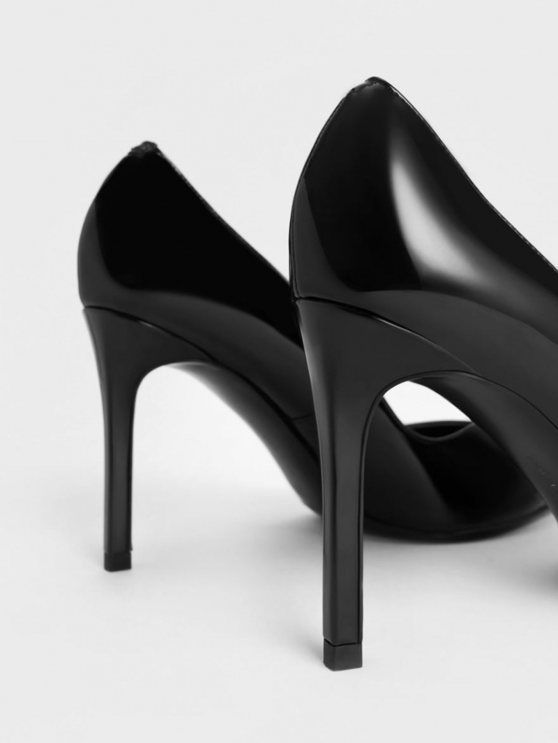 Charles And Keith Patent Tapered Square-Toe Pumps Black | PHILIPPINES F675