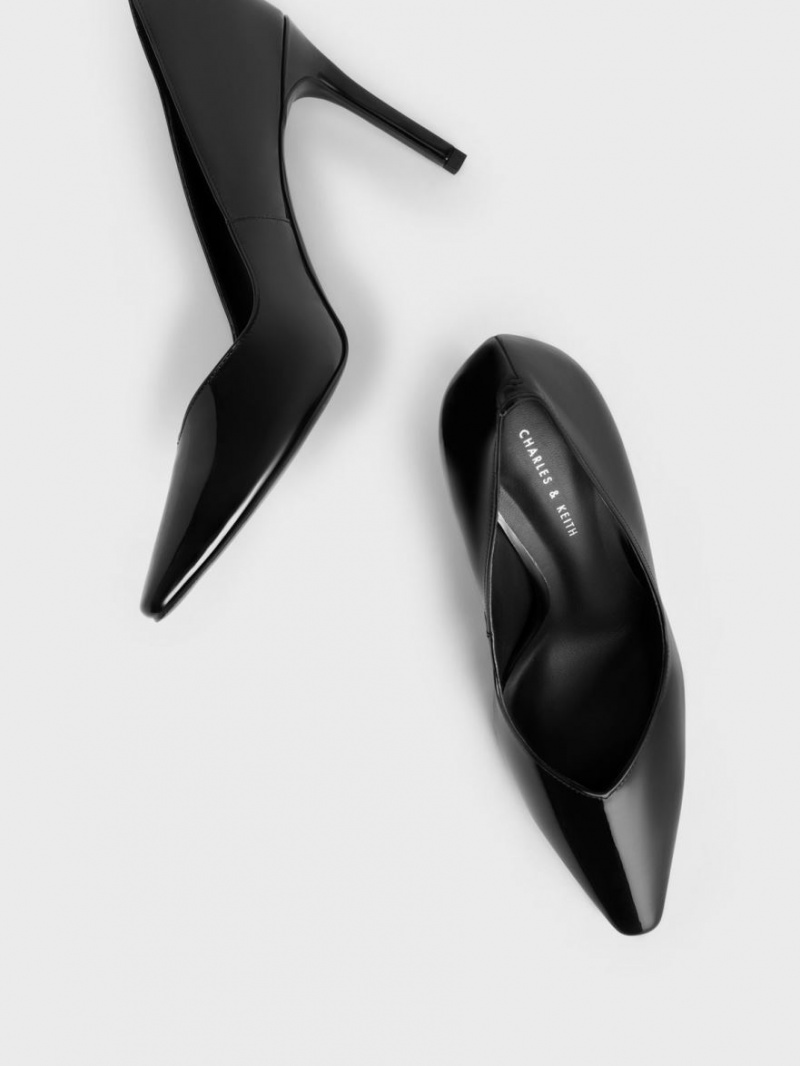 Charles And Keith Patent Tapered Square-Toe Pumps Black | PHILIPPINES F675