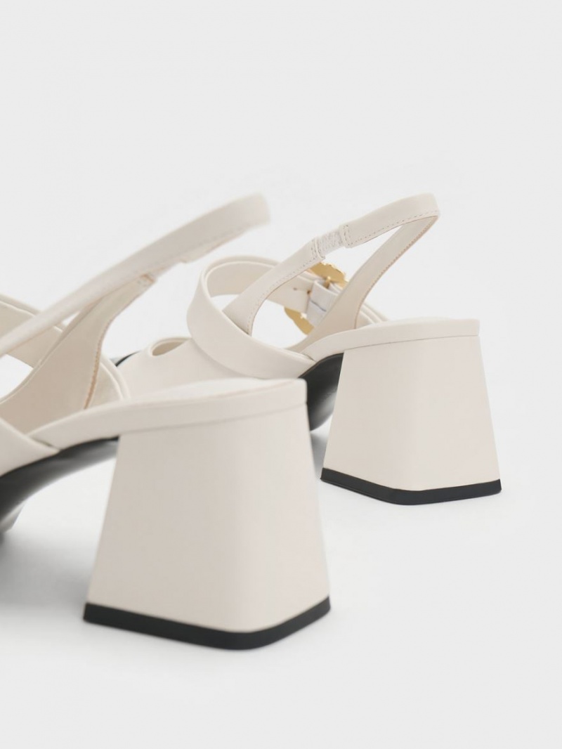 Charles And Keith Patent Two-Tone Pearl Buckle Slingback Pumps White | PHILIPPINES U824