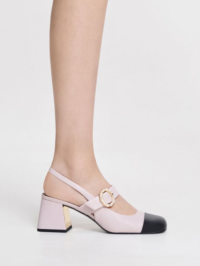 Charles And Keith Patent Two-Tone Pearl Buckle Slingback Pumps Purple | PHILIPPINES N309