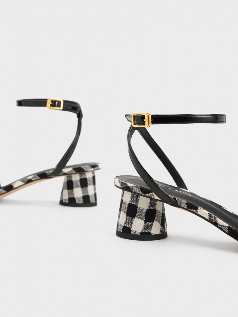 Charles And Keith Pearl-Embellished Gingham Heels Sandals Multicolor | PHILIPPINES Q629