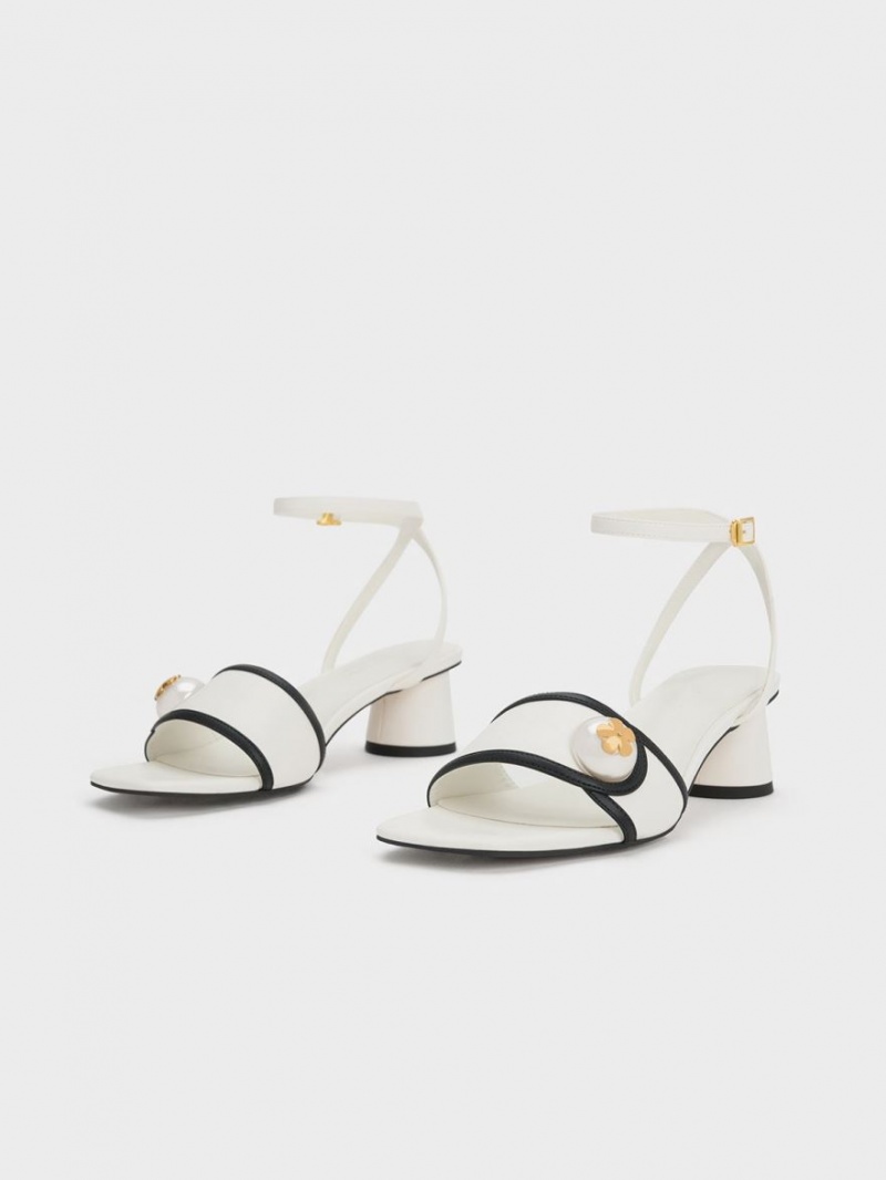 Charles And Keith Pearl-Embellished Heels Sandals White | PHILIPPINES O938