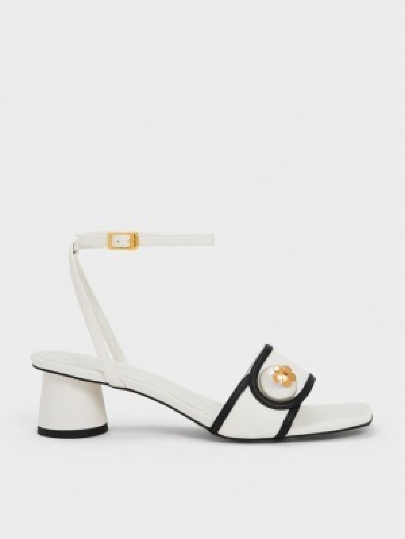 Charles And Keith Pearl-Embellished Heels Sandals White | PHILIPPINES O938