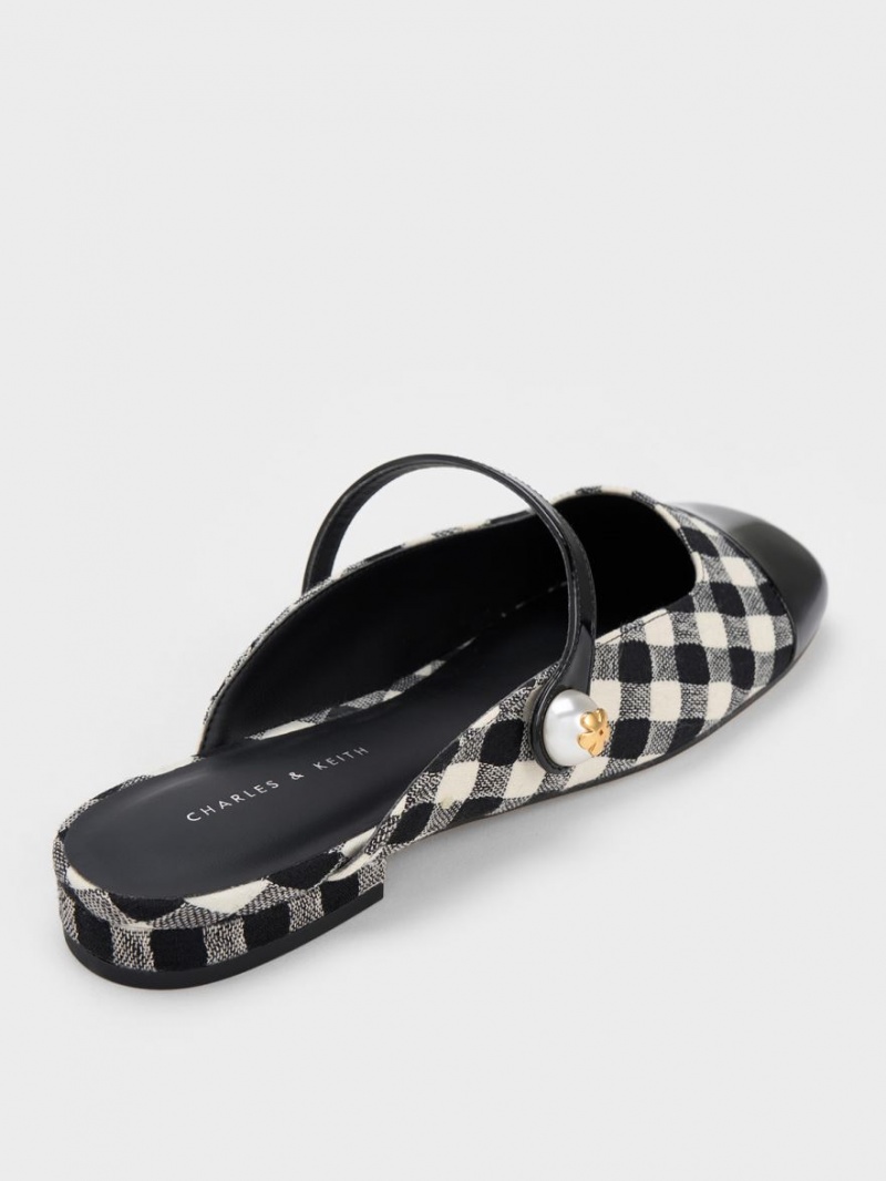 Charles And Keith Pearl Embellished Gingham Flat Mules Multicolor | PHILIPPINES F345