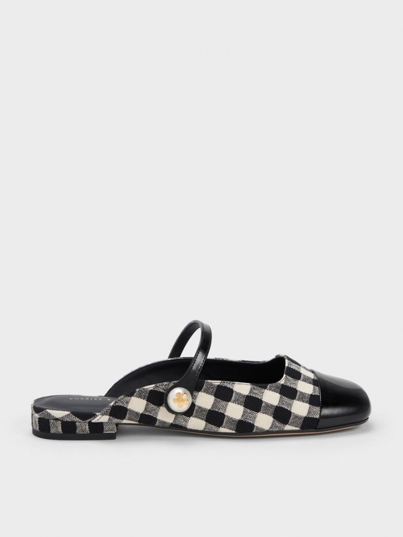 Charles And Keith Pearl Embellished Gingham Flat Mules Multicolor | PHILIPPINES F345