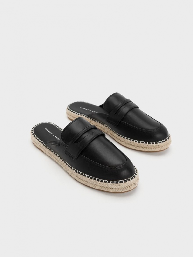 Charles And Keith Penny Backless Espadrilles Loafers Black | PHILIPPINES K372