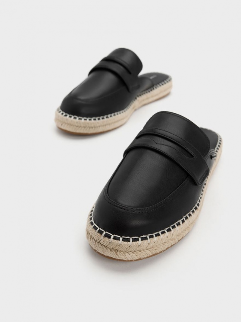 Charles And Keith Penny Backless Espadrilles Loafers Black | PHILIPPINES K372