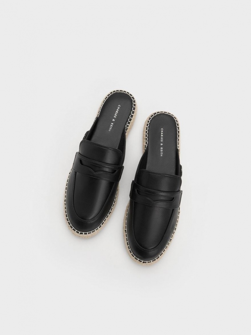 Charles And Keith Penny Backless Espadrilles Loafers Black | PHILIPPINES K372