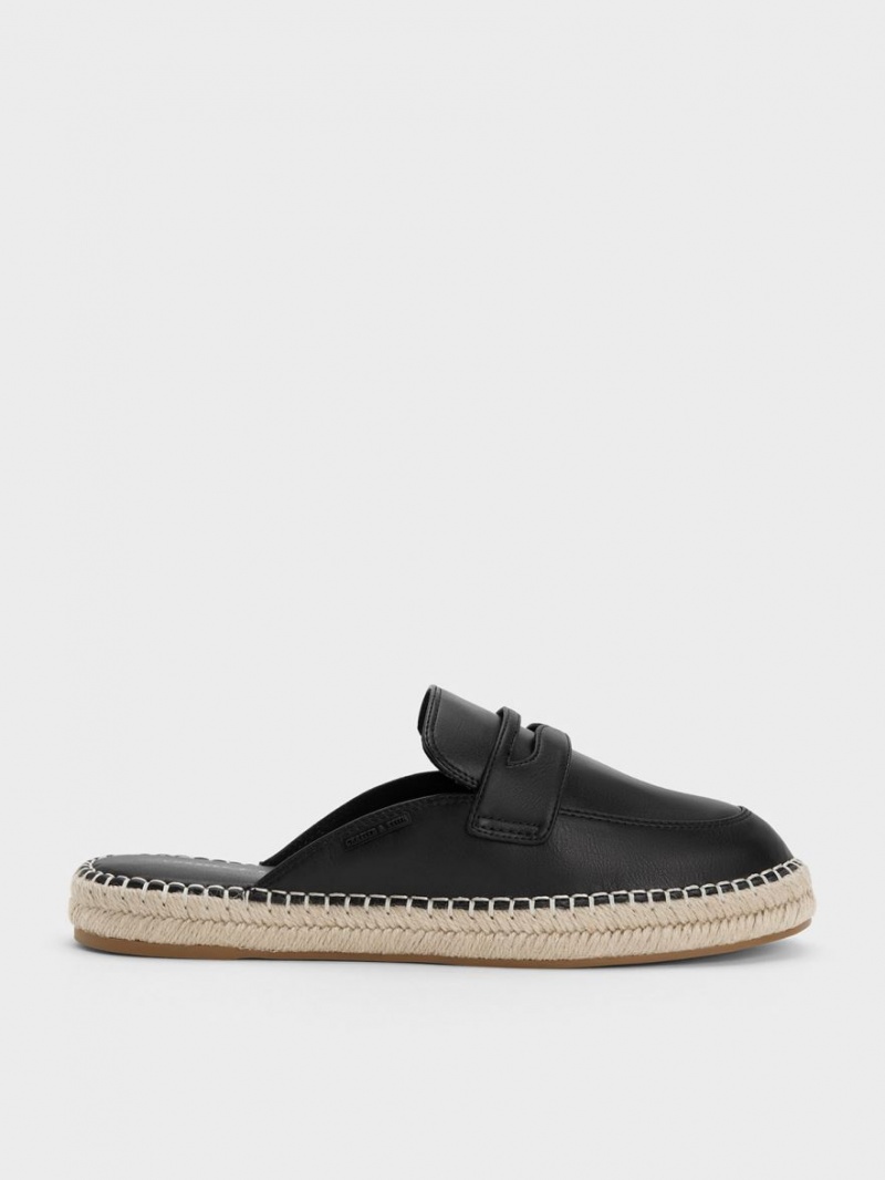 Charles And Keith Penny Backless Espadrilles Loafers Black | PHILIPPINES K372