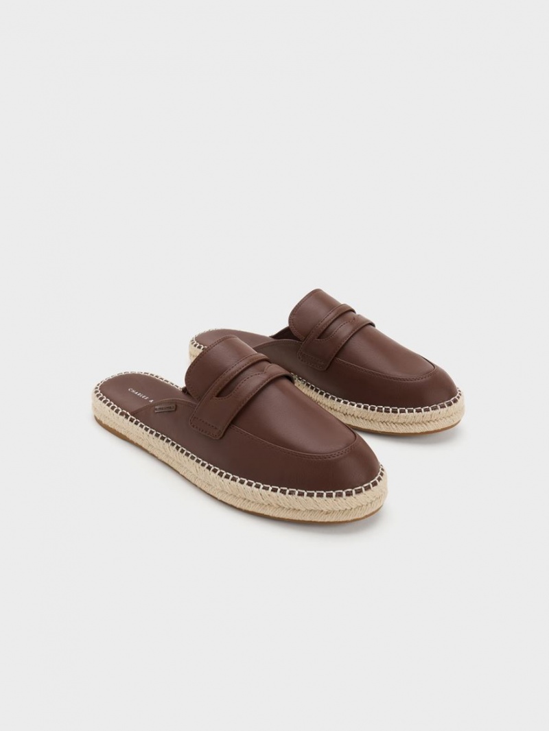 Charles And Keith Penny Backless Espadrilles Loafers Brown | PHILIPPINES X495