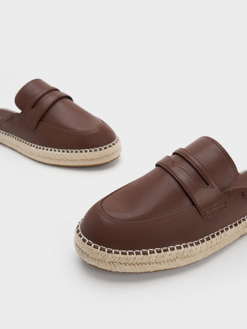 Charles And Keith Penny Backless Espadrilles Loafers Brown | PHILIPPINES X495