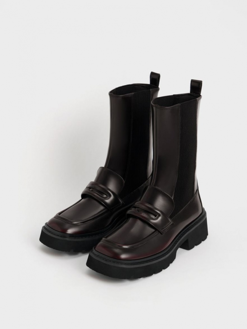 Charles And Keith Penny Loafer Chelsea Boots Burgundy | PHILIPPINES K579